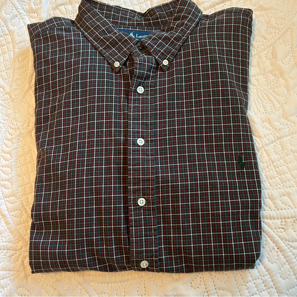 Ralph Lauren Men's Gray and Red Plaid Shirt